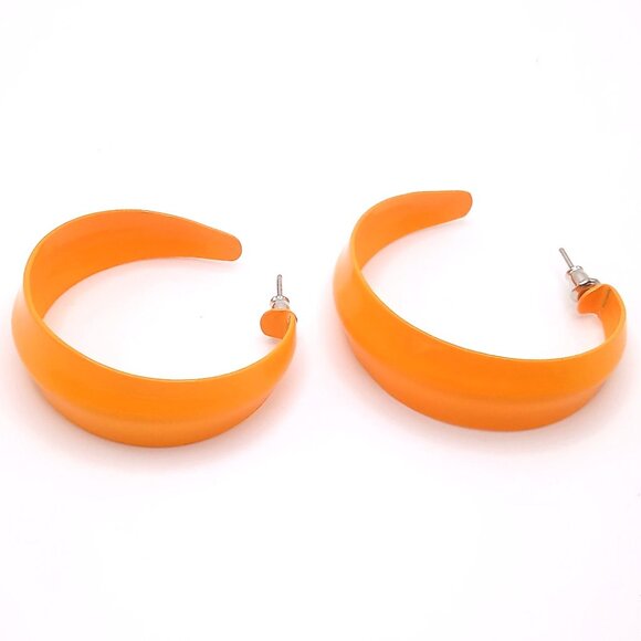Vintage Earrings Orange Acrylic Crescent Hoop Pierced Ear Earrings 1.75" Length - Picture 5 of 8